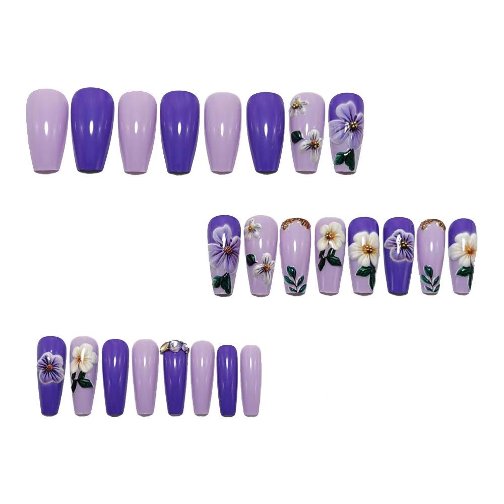 Romantic Purple Floral Ballet Medium Nails - 24-Piece Fashionable Manicure Set