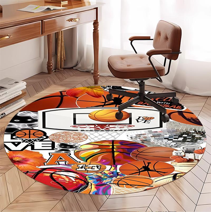 NBA Pattern Round Rug, Indoor/Outdoor Mat, for Picnic, Gameroom, Bedroom, Office, Living Room, Home Decor Carpet, Birthday Gift