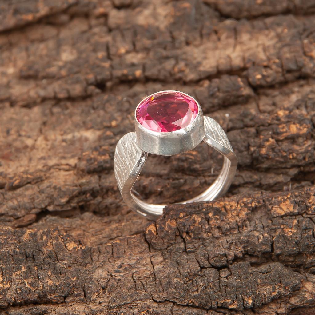 Natural Pink Tourmaline Gemstone 925 Sterling Silver Jewelry Handmade Boho Ring RR-1-38