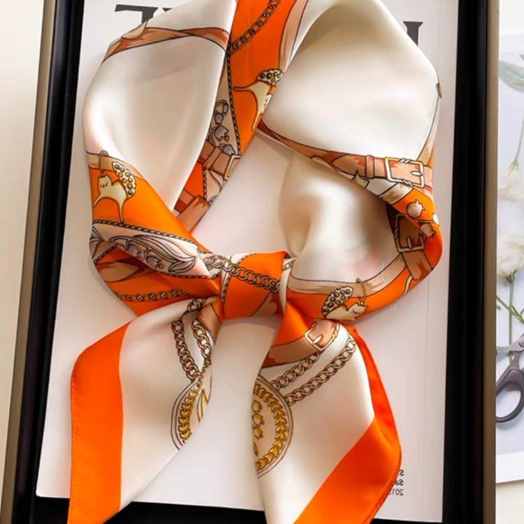 Seidenschal Damen Herbst und Winter Senior-Gefühl High-End Damen Winter vielseitiger Schal orange neuer Schal kleines quadratisches Tuch