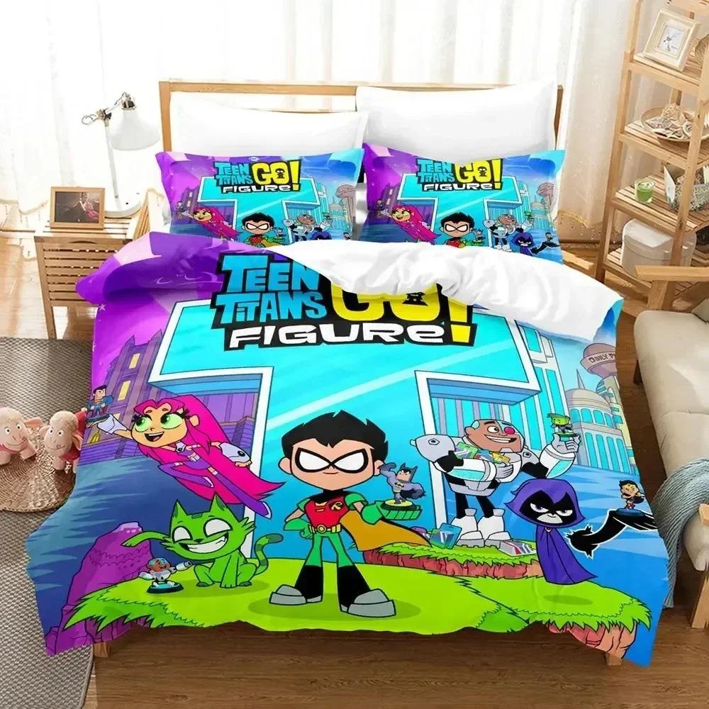 

Подростки Титаны Вперед Постельное белье Односпальный Полуторный Двуспальный Кингсайз Комплект постельного белья Аниме Комплект для спальни Взрослый Ребенок Комплекты пододеяльников 3D Принт пододеяльник 140X200cm 2pcs