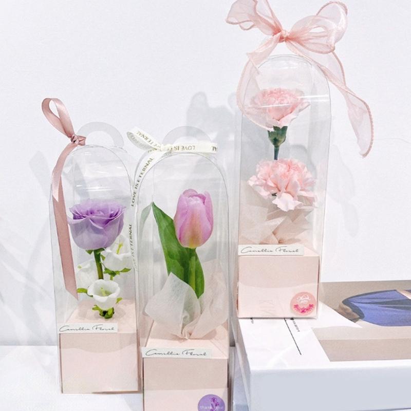 Clear Bouquet Bags Elegant Flower Packaging Boxes Single Rose Flower Box For Florist Retail And Special Event