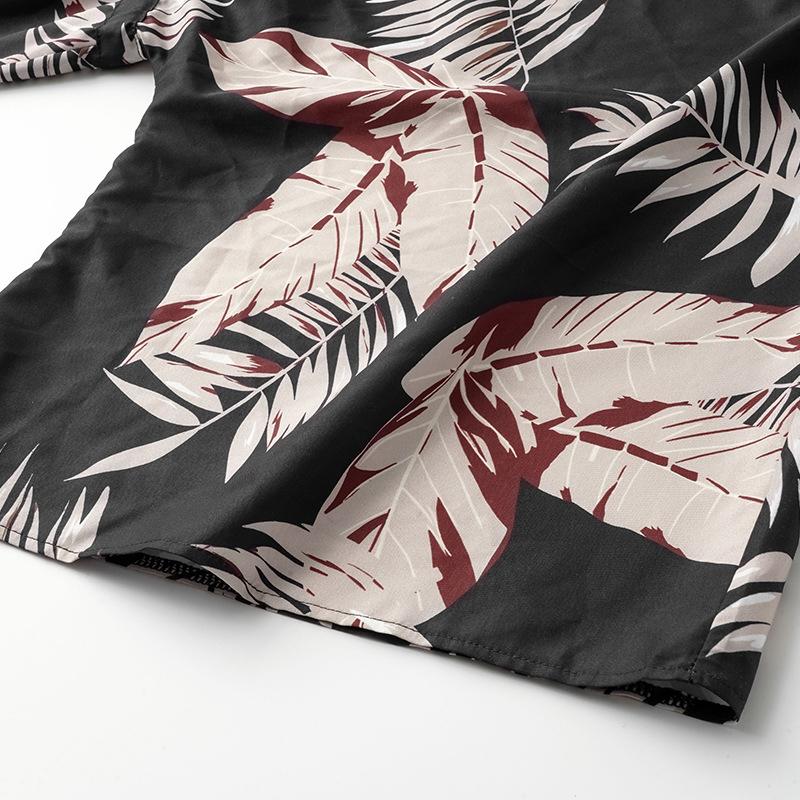Women V Neck Summer Leaf Print Short Sleeve Single Breasted Drawstring Loose Dresses