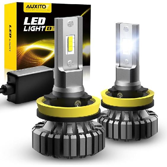 AUXITO H11 H8 H9 LED Bulbs, 400% Brighter, 6500K White Fanless Lights, Plug And Play Halogen Bulb Replacement H8 Fog Light, Pack Of 2