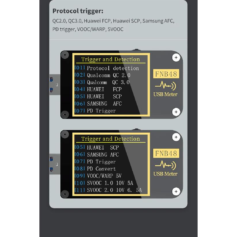 FNB48S FNB48P Trigger Voltmeter Ammeter Current And Voltmeter USB Tester QC4+PD3.0 2.0 PPS Fast Charging Protocol Capacity Test