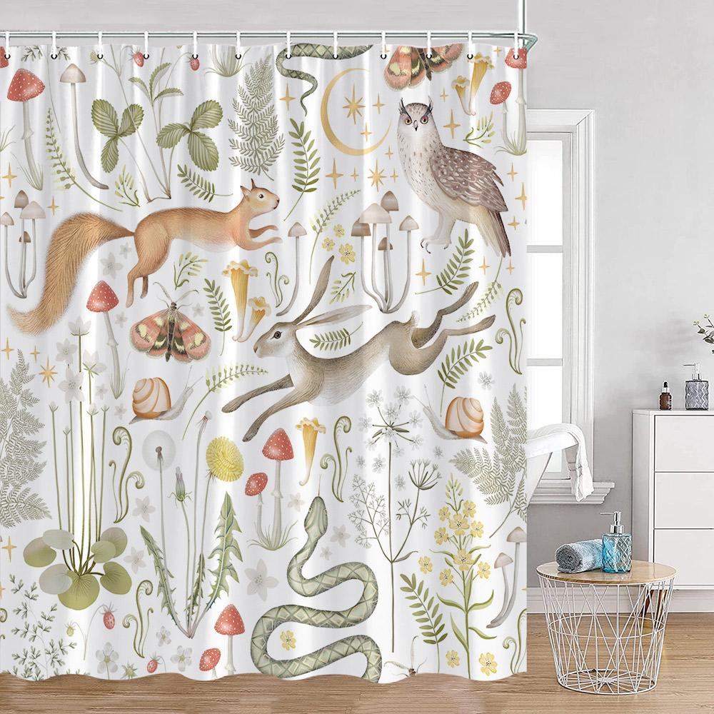 

Мультяшные животные Детские душевые шторы Милые кролики Олени Кошки Собаки Декор для ванной комнаты Детская полиэстеровая штора для ванны с крючками 90x180cm-35x70in