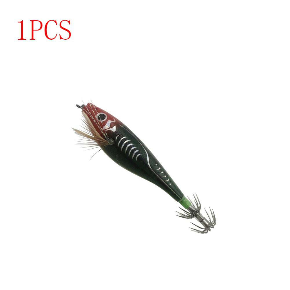 3 To 1 PCS Shrimp Fishing Bait Squid Fish Hook Wooden Octopus Fishing Bait Cuttlefish Artificial Fishing Bait Hard Bait Swinging Fishing Gear