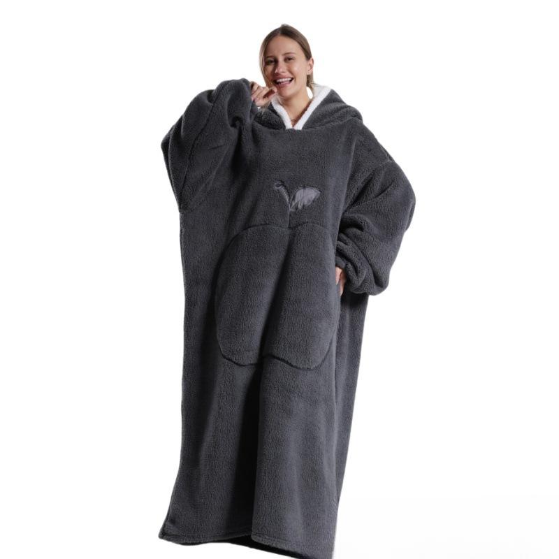 Warmer Winter-Fleece-Kapuzenmantel für Damen, einfarbig, 140 cm, übergroße Ärmeldecke, Fleece, warme Kapuzenpullover, Sweatshirts, riesige TV-Decke, Kapuzenmantel für Damen