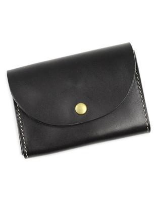 Compact Wallet for Men and Women, Small Mini Wallet, Made In Japan with Genuine Tochigi Leather, Palm-sized, Handmade, Pot (BLPT0031) (Black)