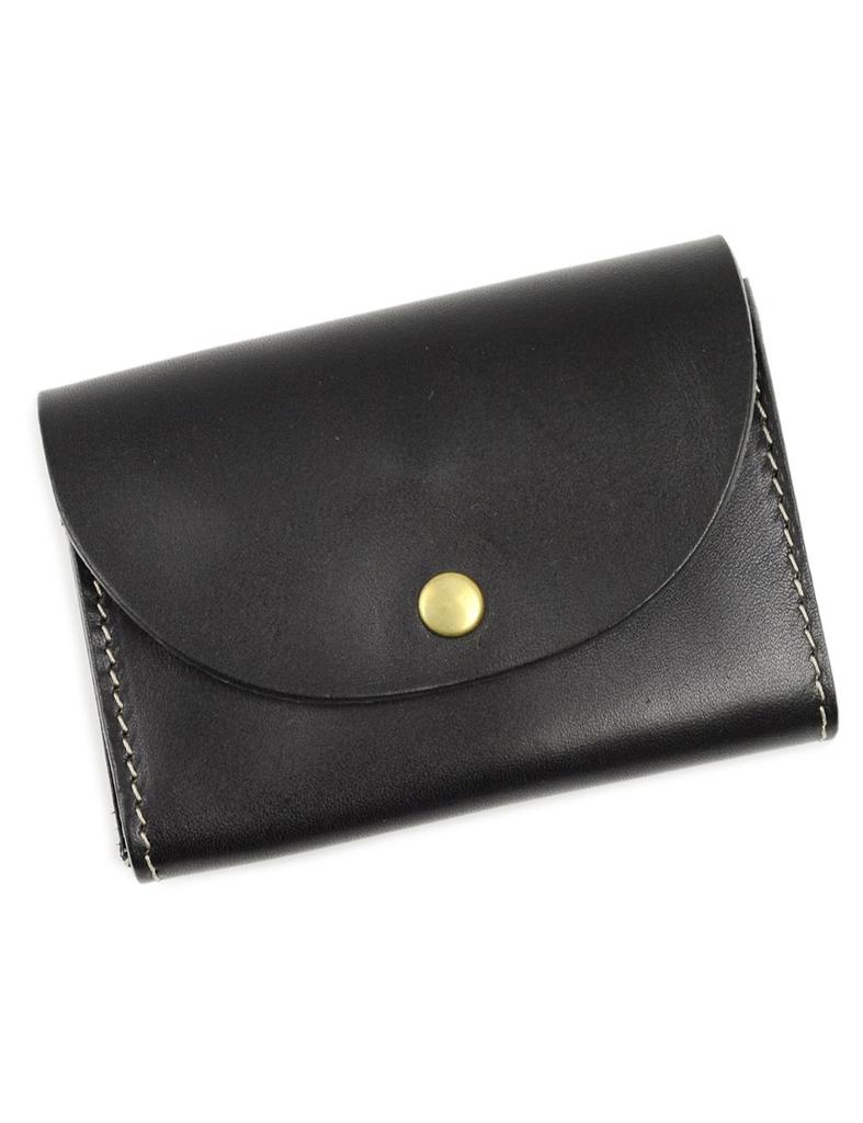 Compact Wallet for Men and Women, Small Mini Wallet, Made In Japan with Genuine Tochigi Leather, Palm-sized, Handmade, Pot (BLPT0031) (Black)