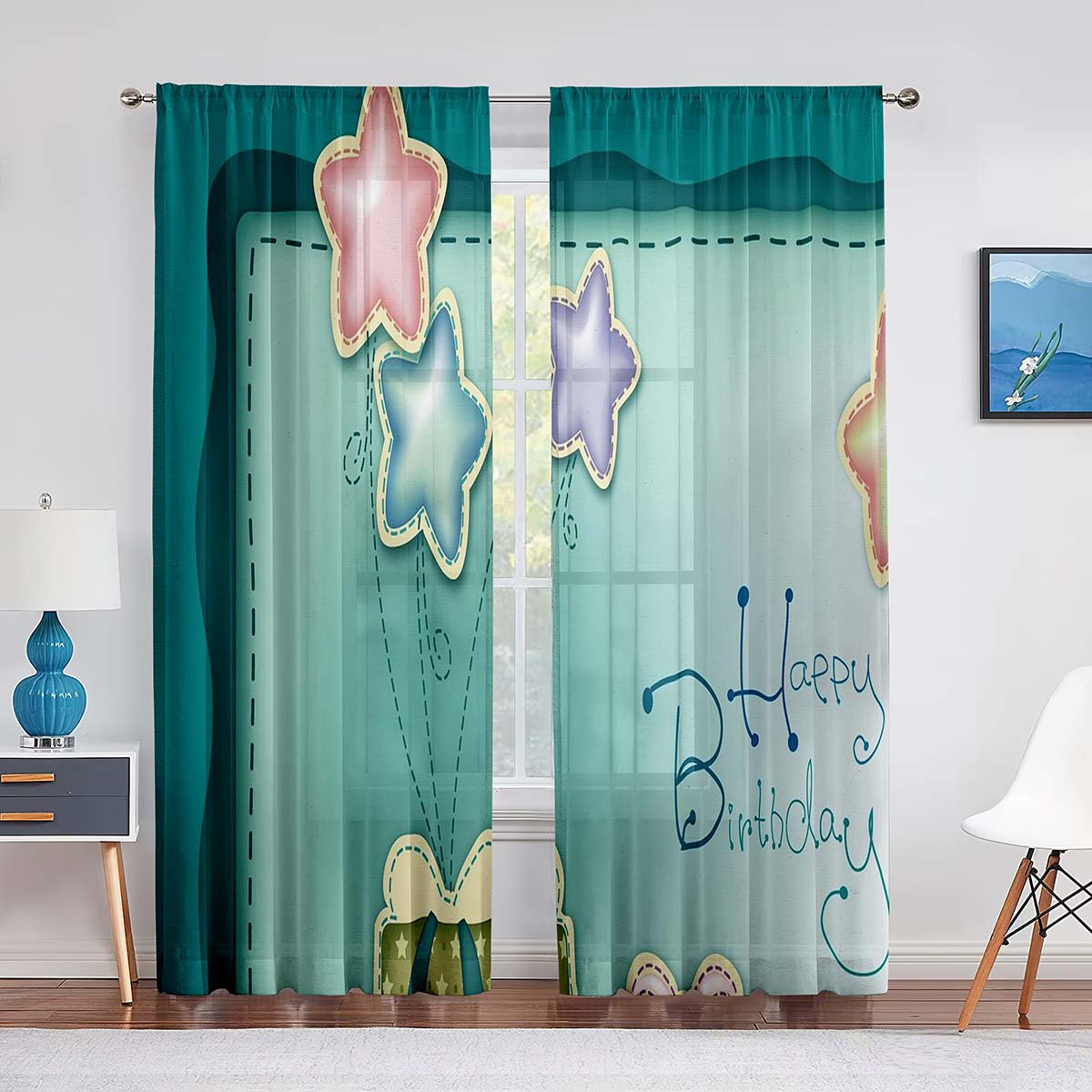 Празднование Дня рождения Яркие Шары Прозрачные Шторы для Гостиной Вуаль Штора Спальня — фото 7