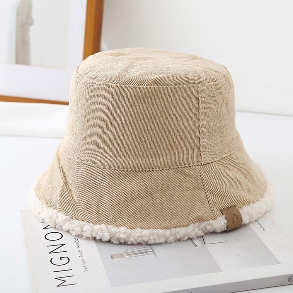 Soft Winter Bucket Hat Lambswool Cold Weather Panama Hat Trendy Corduroy Beanies Cap  for Women