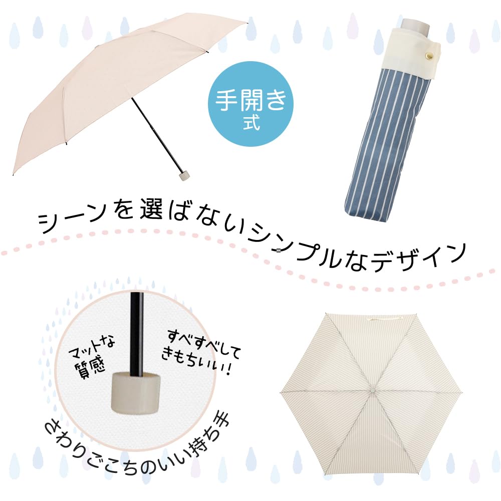 Ogawa Folding Manual Pink Grosgrain 57395 Women's Umbrella, Break-Resistant, Durable, Opening, 55cm, LINEDROPS, Beige, Tape, Polycarbonate,