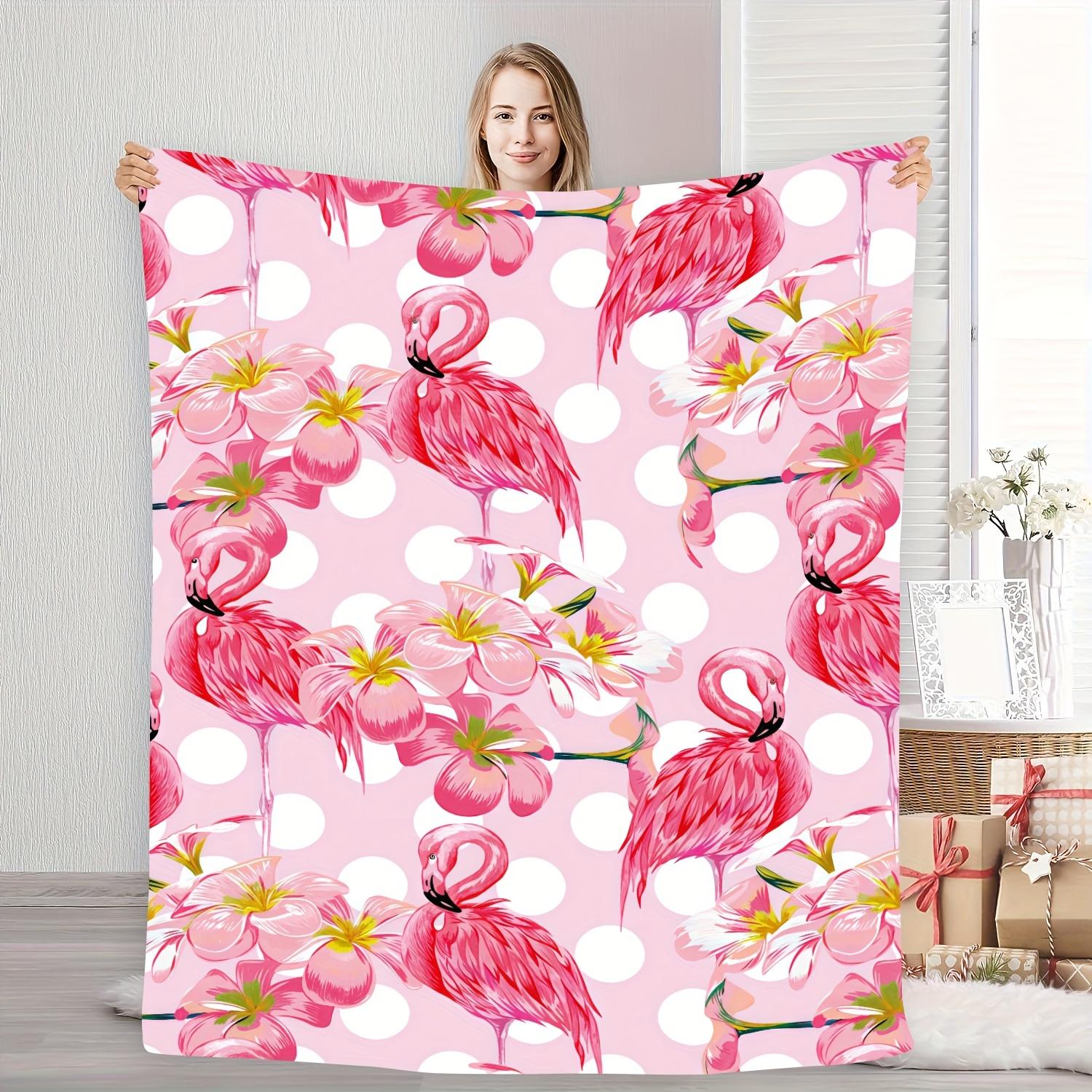 [1pc Flamingo Plush Blanket] 1pc Pink Passionate Flamingo Romantic Powder Flower Pattern Plush Blanket | Soft, Warm & Fashionabl 75X95CM
