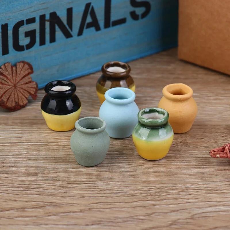 6Pcs 1:12 Dollhouse Miniature Porcelain Flower Vase Dolls House Accessories.
