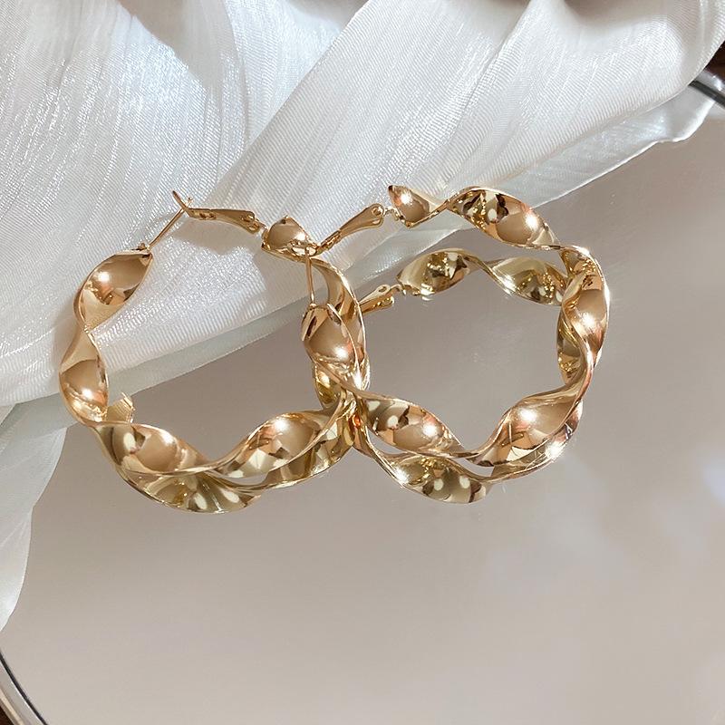 Silver needle exaggerated metal spiral round hoop earrings studs - high-end women's earrings