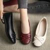 Round Head Bow Small Leather Shoes Shallow Mouth Single Shoes Flat Bottom Simple Casual Fashion Women's Board Shoes Mother Shoes