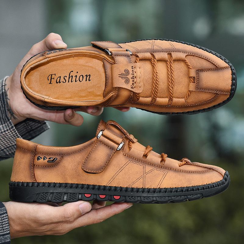 Pánské nadměrné velikosti Ruční šití Měkká podešev Neformální kožené boty Mokasíny