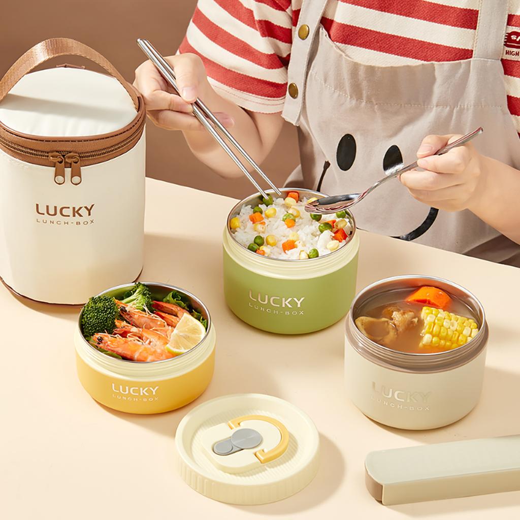 304 Stainless Steel Insulated Bento Box Microwave Heatable Round Sealed Thermal Lunch Box For Kids Students Food Container