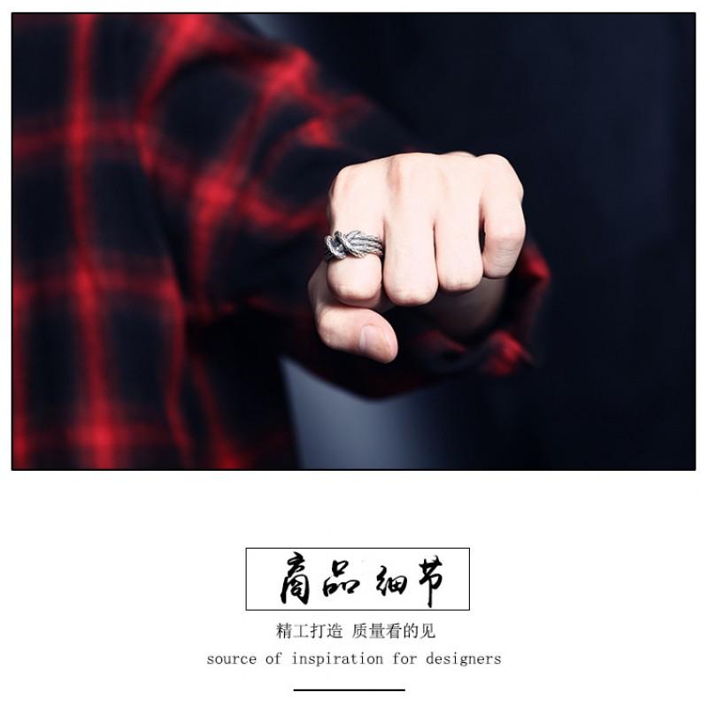 Adjustable Open Finger Ring Men Women Vintage Rustic Braided Rope Design Plated Geometric Animal Motif Band