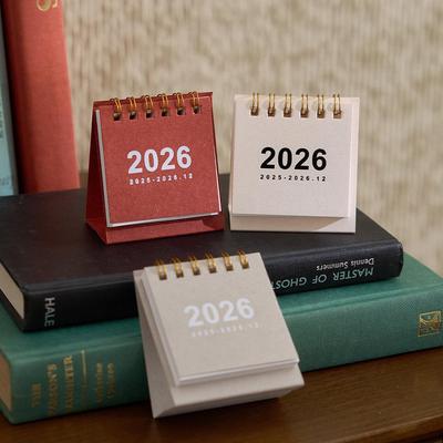 Mini-Tischkalender 2026: MUJI Stil Retro Mond-Check-in, Einfache Schreibtischdekoration