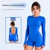 Seamless Long Sleeve Backless Bodysuit Yoga Wear with Chest Pads Slim Fit One-Piece Fitness Suit for Women.