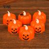 Battery Operated Pumpkin Lamps 2Pcs Halloween Flameless Candles, LED Candle, Decorative Candles Candy Bag Fillers for Light, 3D Tealight Thanksgiving