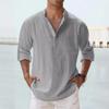 Cotton Linen Shirts for Men Casual Shirts Lightweight Long Sleeve Henley Beach Shirts Hawaiian T Shirts for Men Streetwear