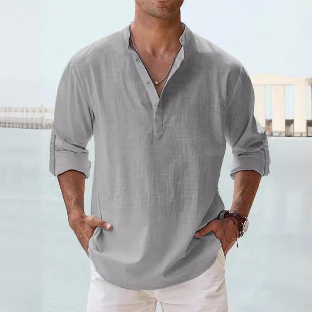 Cotton Linen Shirts for Men Casual Shirts Lightweight Long Sleeve Henley Beach Shirts Hawaiian T Shirts for Men Streetwear