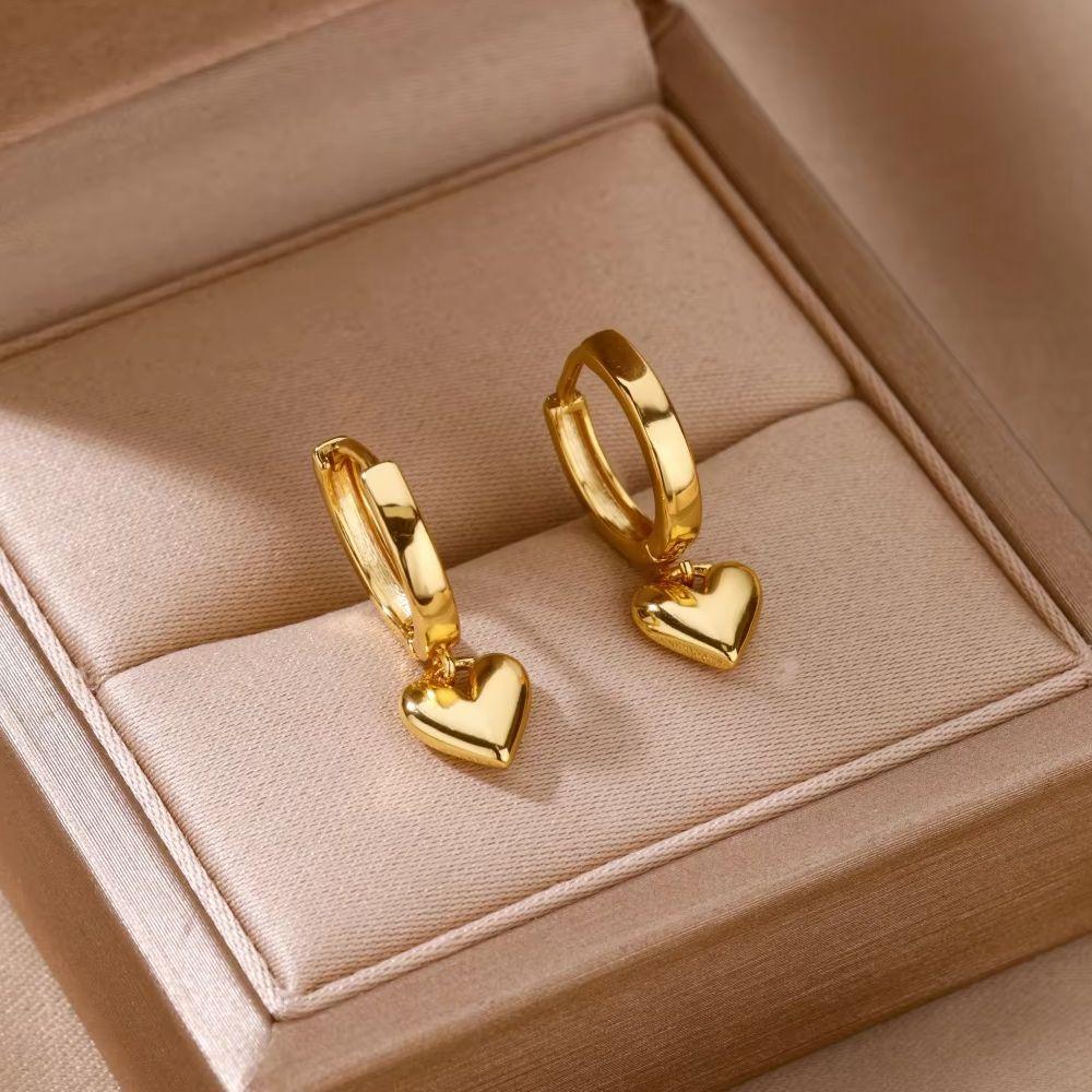 Bubble Heart & Colorful Zircon Butterfly Stainless Steel Hoop Earring for Women Gold Color Wedding Summer Vacation Jewelry Gift