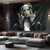 VIKAMA Dark Tattoo Nun Tapestry Rock Gesture Text Frame Elements Gothic Theme Decorative Tapestry For Living Room Feature Wall