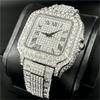 MISSFOX Ice Out Square Wristwatch For Men Top Brand Luxury Full Diamond Mens Watches Waterproof Hip Hop Clock For Gift