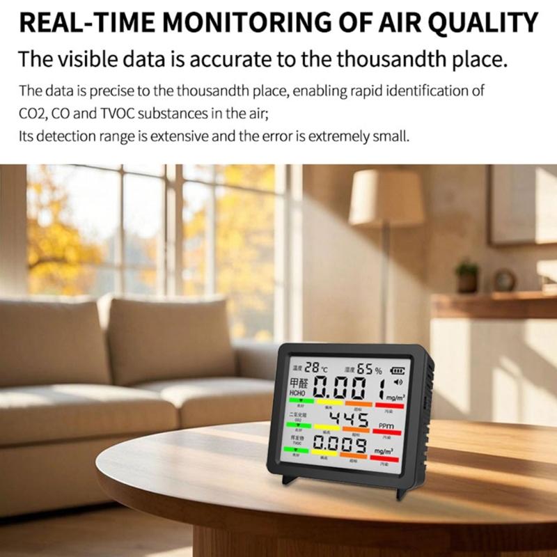 4inch Large Screen Multifunction Air Quality Monitor Including Temperature, Humidity, CO CO2 TVOC for Home