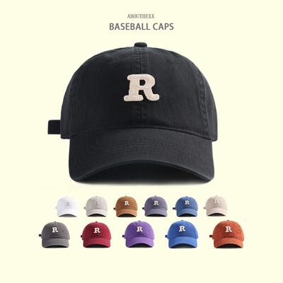 Hat Women's New R Embroidered Baseball Cap Japanese Versatile Baseball Cap Men's Ins Korean Style Sports and Casual Curved Brim Hat