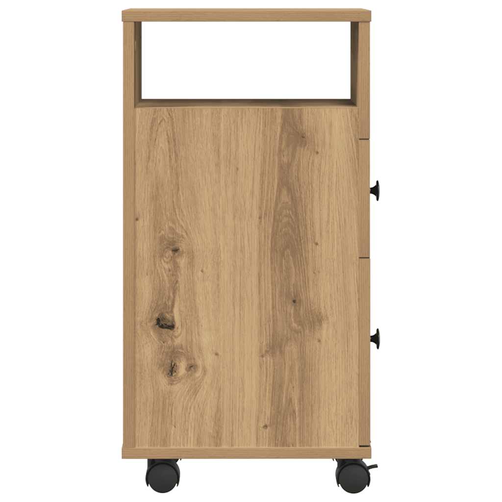 Narrow Bathroom Cabinet with Casters Artisan Oak Finish Particleboard