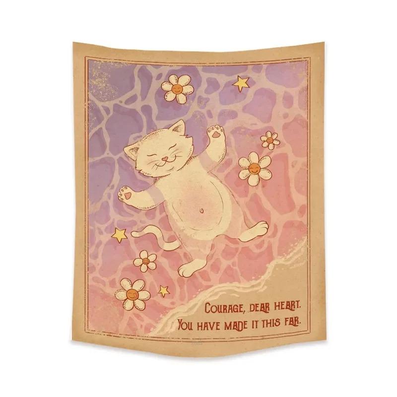 Cute Cat Flower Hanging Cloth Office Living Room Tapestry Home Wall Decoration Tapestry