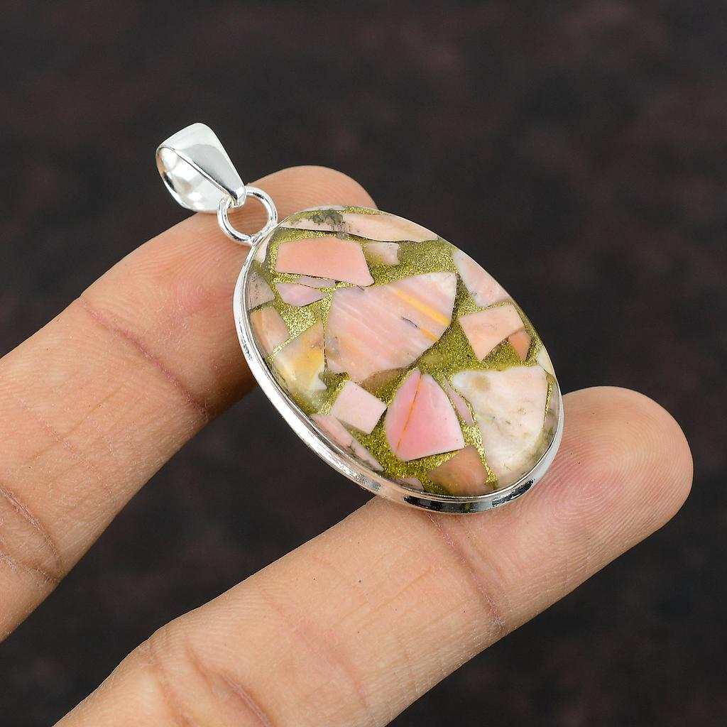 Copper Pink Opal Pendant 925 Sterling Silver Pendant Handmade Designer Jewelry Natural Gemstone Pendant Pink Opal Beautiful Jewelry For Gift