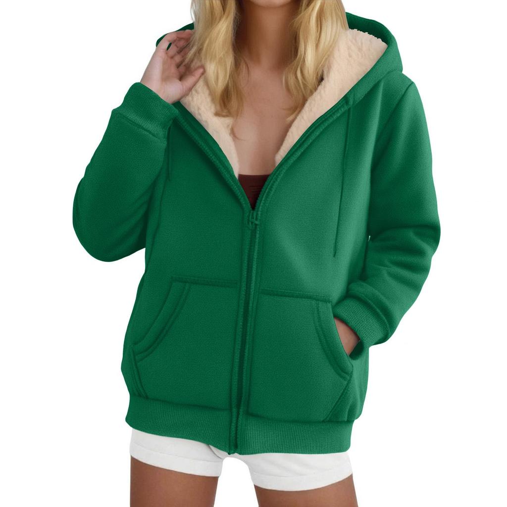 Women's Lambswool Coat Heavyweight Plus Velvet Thick Hoodie Cardigan