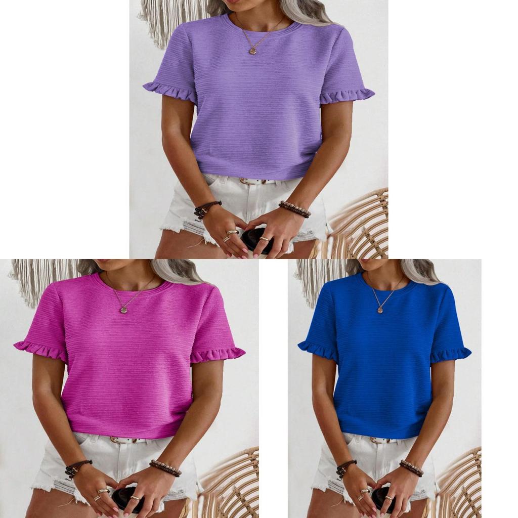 Elegant Spring Summer Womens T Shirt With Ruffle Sleeve Made From Polyester For Office Wear