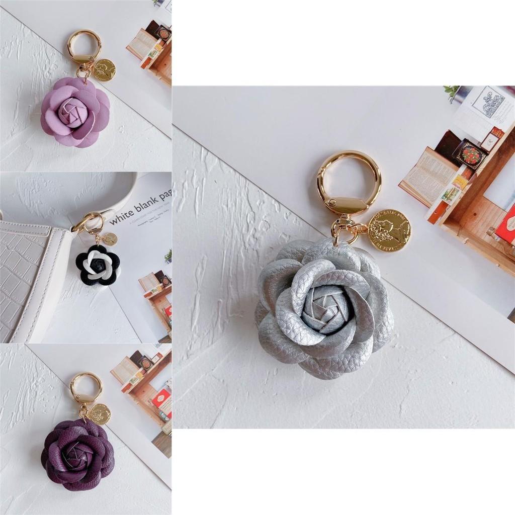 Stylish Leather Tea Flower Car Keyring Adorable Floral Bag Hanging Decoration
