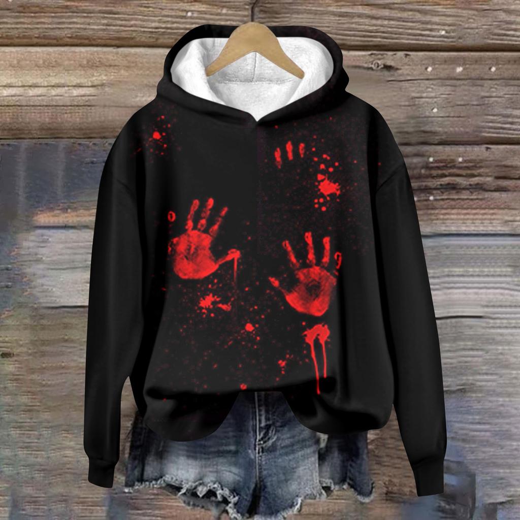 Women's Casual Fashion Wine Turkey Family Print Long Sleeve O-Neck Pullover Hoodies
