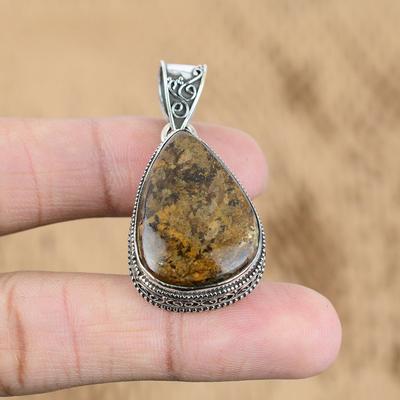 Gift For Women Pendant Vintage 925 Sterling Silver Natural Bronzite Gemstone