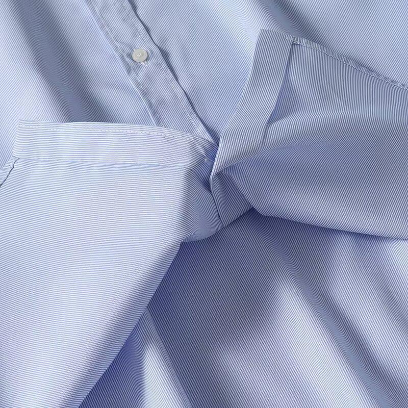 Spring 2025 Women's Versatile Pinstripe Shirt - Comfy, Loose Fit with Turn-Down Collar and Long Sleeves