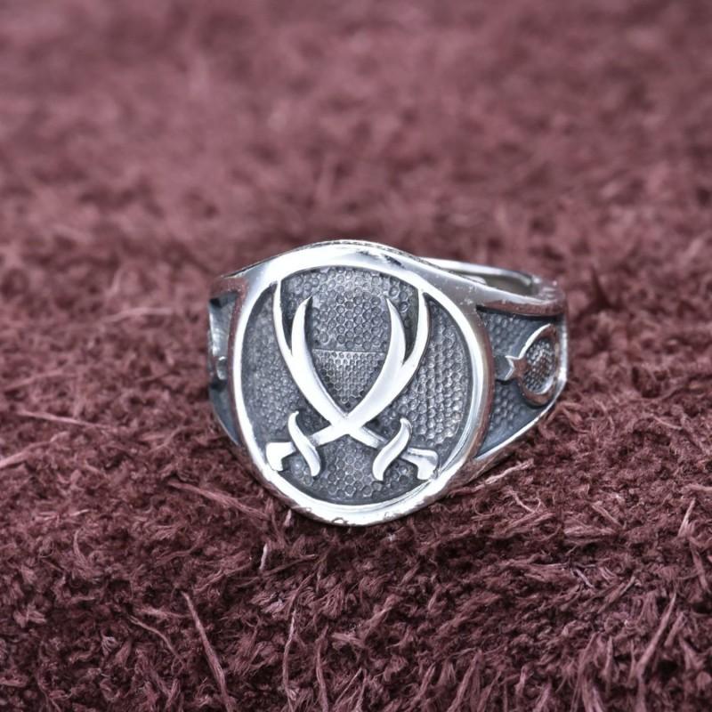 Adjustable Vintage Hip Hop Arabic Dagger Double Blade Ring Men Women Retro Geometric Plated Open Band