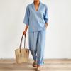 Spring and summer European and American style V-neck short-sleeved suit fashionable casual wide-leg pants suit
