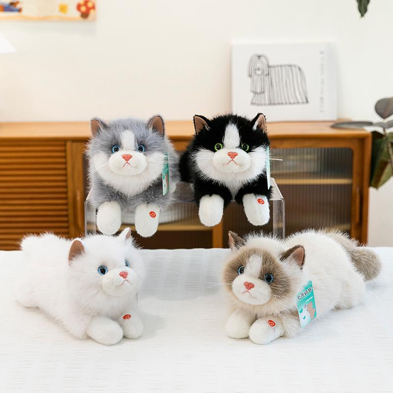 Simulation Ragdoll Cat Doll Will Make a Sound Cat Doll Pet Kitten Plush Toy Accompany Soothing Children Throw Pillow