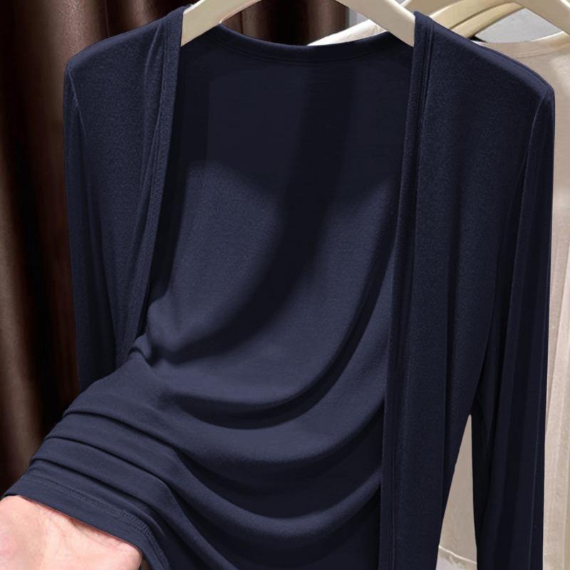 

Casual and Vacation Versatile Solid Color Jacket T-Shirt Women s 2025 Autumn and Winter XL синій