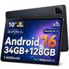 Dewsod Android 16 Tablet Gemini 6000mAh WiFi 6 Bluetooth Widevine GMS Face Wireless Japanese Warranty - 10-inch, 34GB+128GB+1TB Expandable, 8-Core