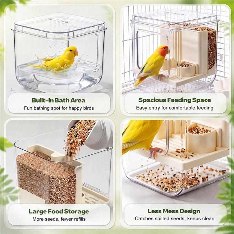 AT19-No Mess Automatic Bird Feeder With Hooks Hanging,Bird Bath For Cage,Multifunctional Bird Food Container Bathing Tubs