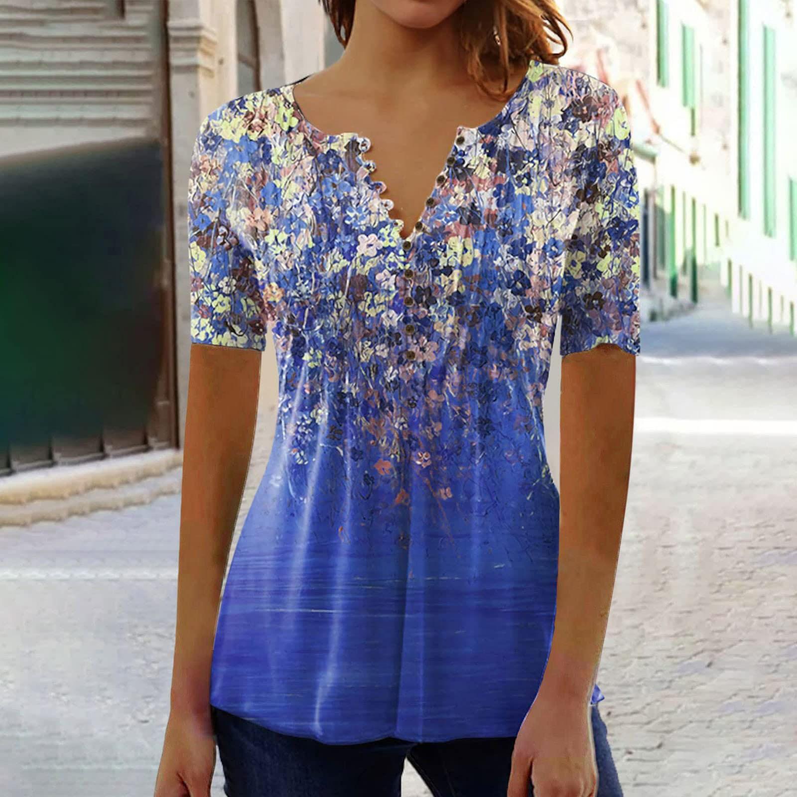 

(Острая курица)Женская рубашка, блузка, пуговицы, винтажный принт, короткий рукав, повседневный базовый топ, пуловер M королевский синий